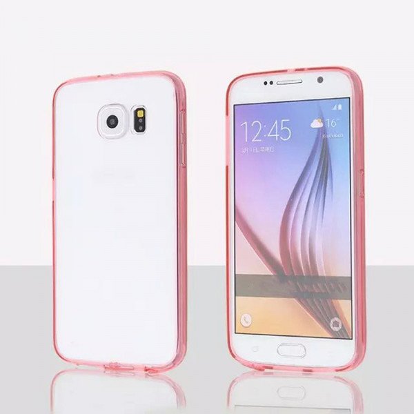 Wholesale Samsung Galaxy S6 Edge Plus Crystal Clear Gummy Hybrid Case (Hot Pink)